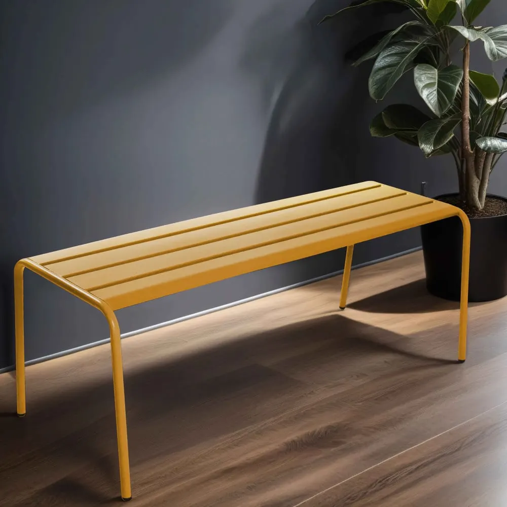 Illustration numéro 2 du produit Banquette en métal jaune 3 places