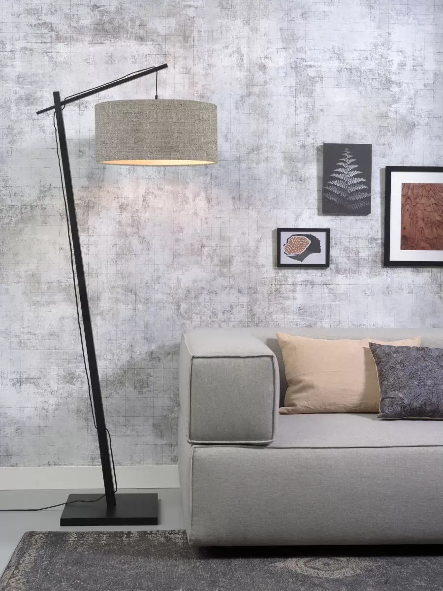 Illustration numéro 2 du produit Lampadaire en bambou noir/lin H176cm