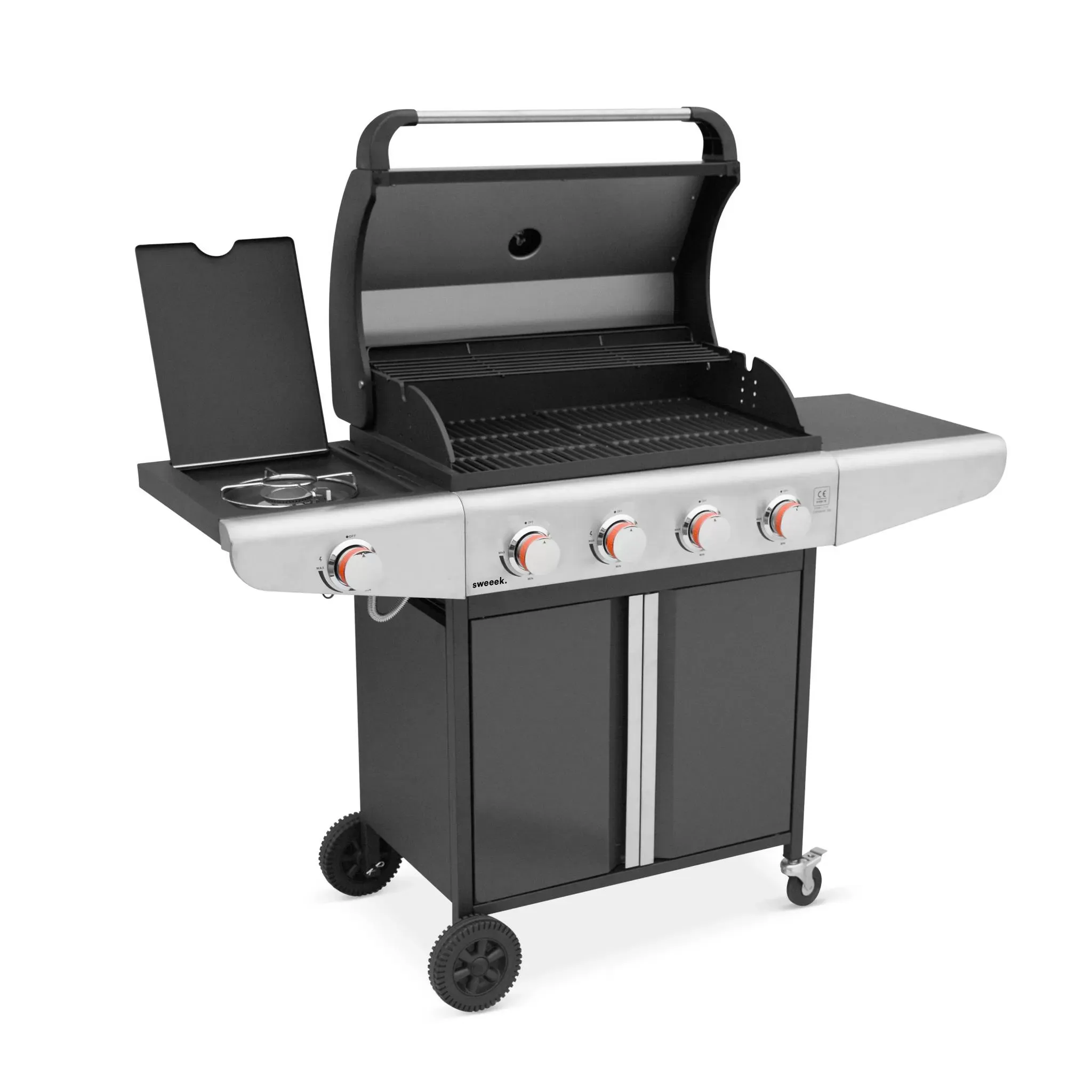 Illustration numéro 2 du produit Barbecue gaz bazin 4 anthracite 4 brûleur 1 feu latéral