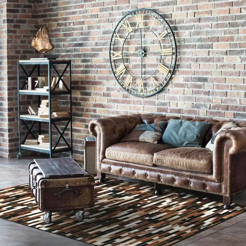 Illustration numéro 2 du produit Tapis en cuir recyclé lignes marron 160x230