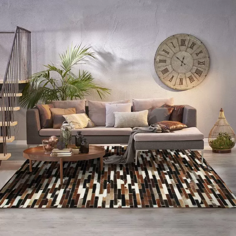 Illustration numéro 2 du produit Tapis en cuir recyclé lignes marron 190x290