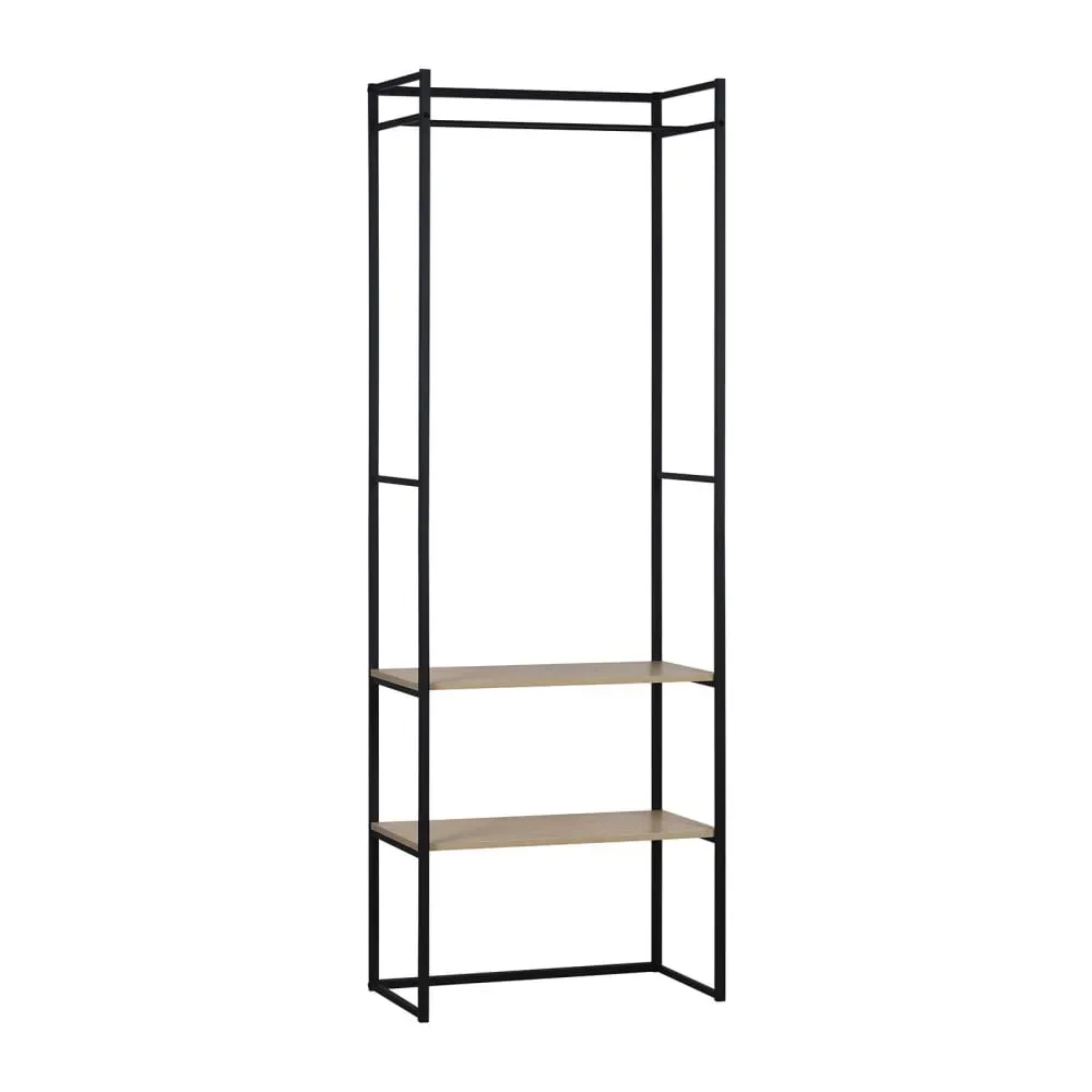 Illustration numéro 2 du produit Portant vêtements industriel en bois et métal noir 70x200cm