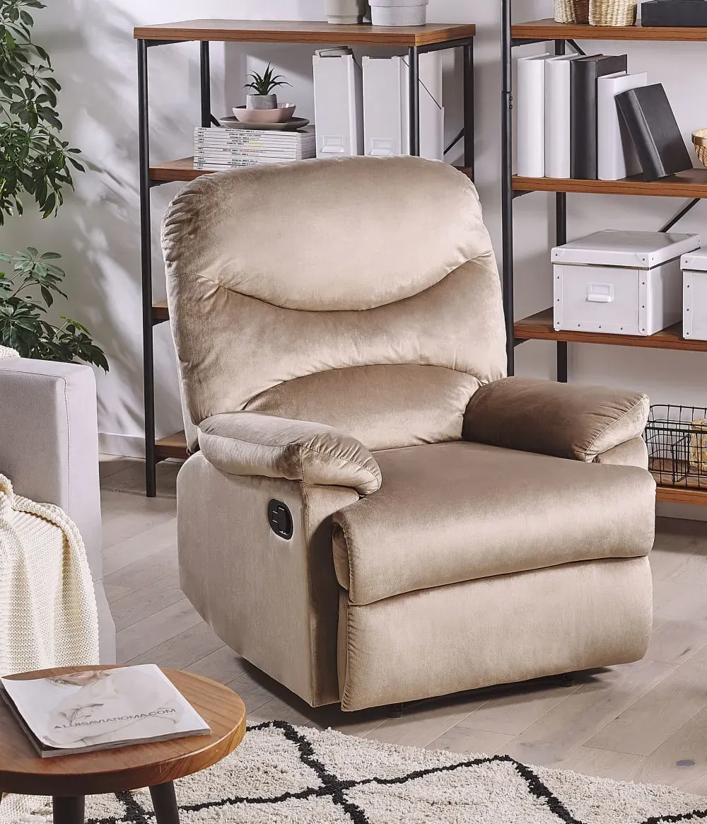 Illustration numéro 2 du produit Fauteuil inclinable velours taupe beige