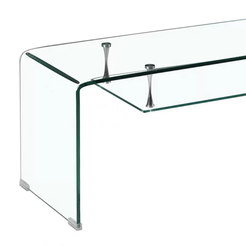 Illustration numéro 2 du produit Meuble tv 126 cm en verre trempé avec étagère suspendue vitrée