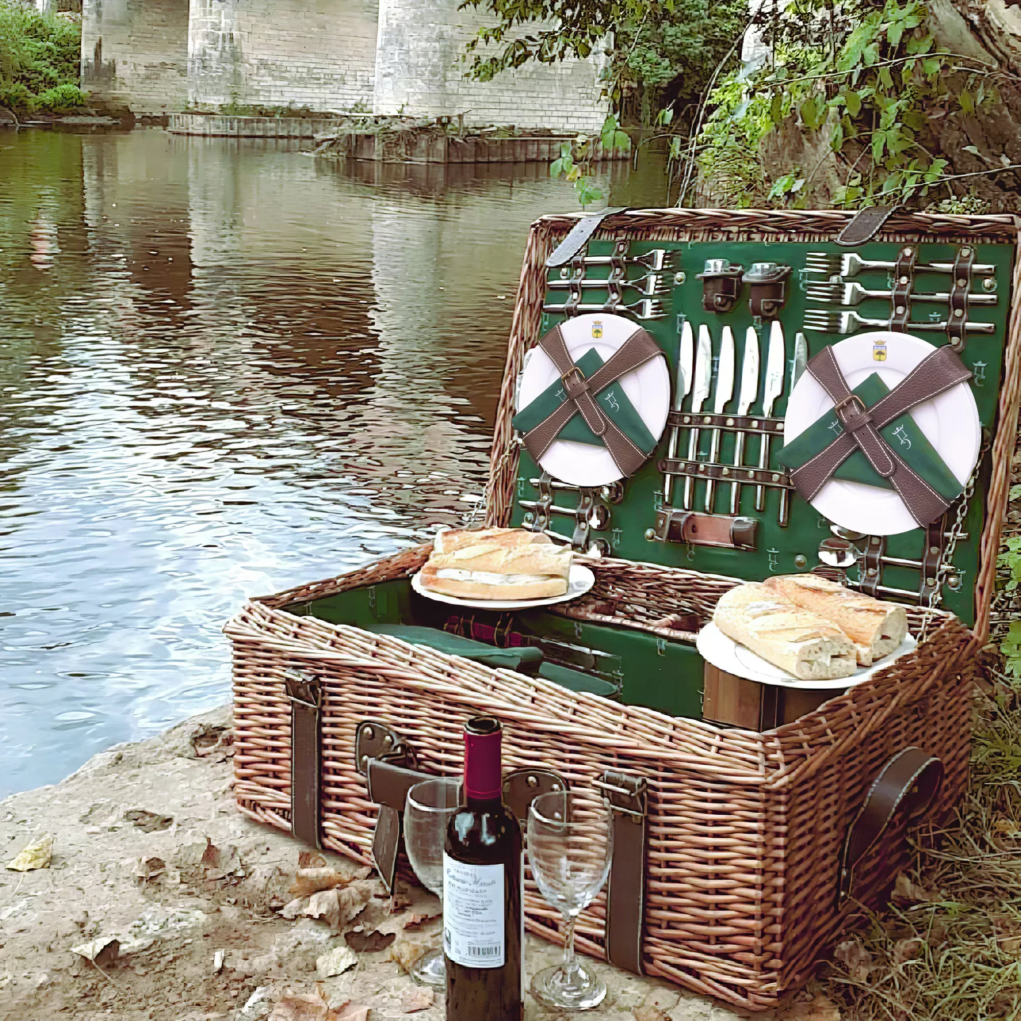 Illustration numéro 2 du produit Malle pique-nique Champs-Elysées vert foncé 6 personnes