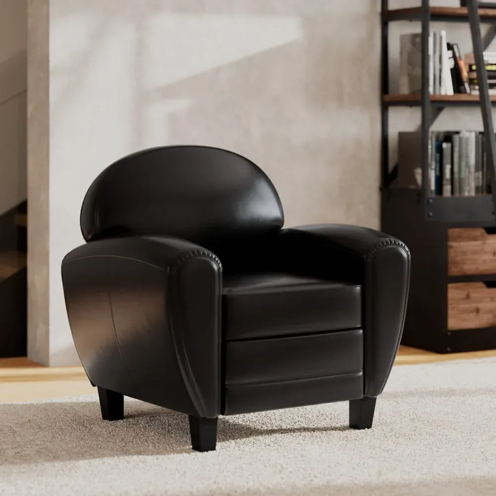 Illustration numéro 2 du produit Fauteuil noir en croute de cuir enduite