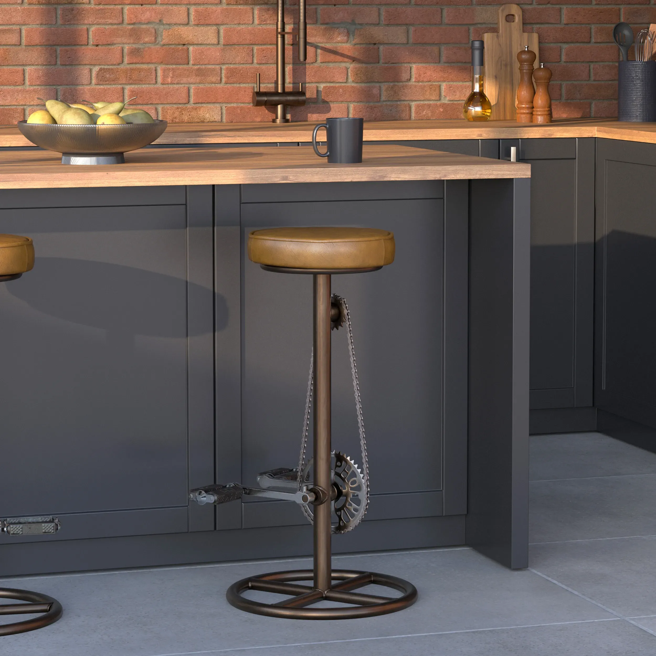 Illustration numéro 2 du produit Tabouret de bar 73 cm en cuir marron