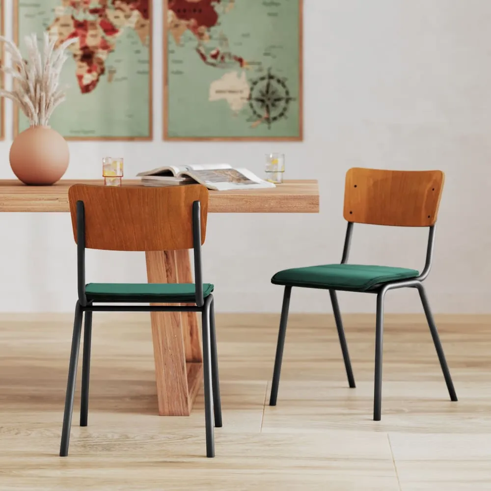 Illustration numéro 2 du produit Lot de 2 chaises en bois foncé et velours vert