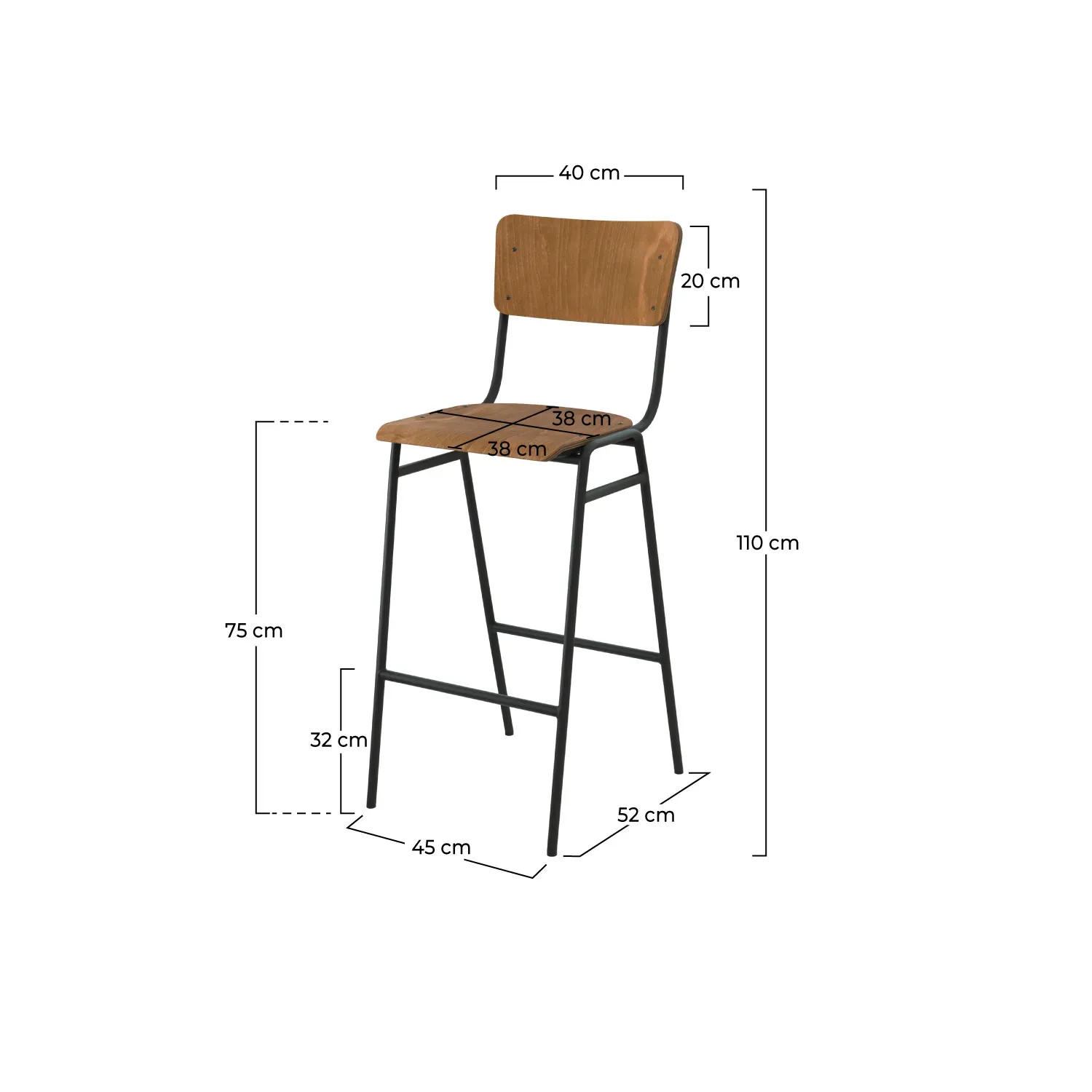 Illustration numéro 2 du produit Lot de 2 chaises de bar 75 cm en bois