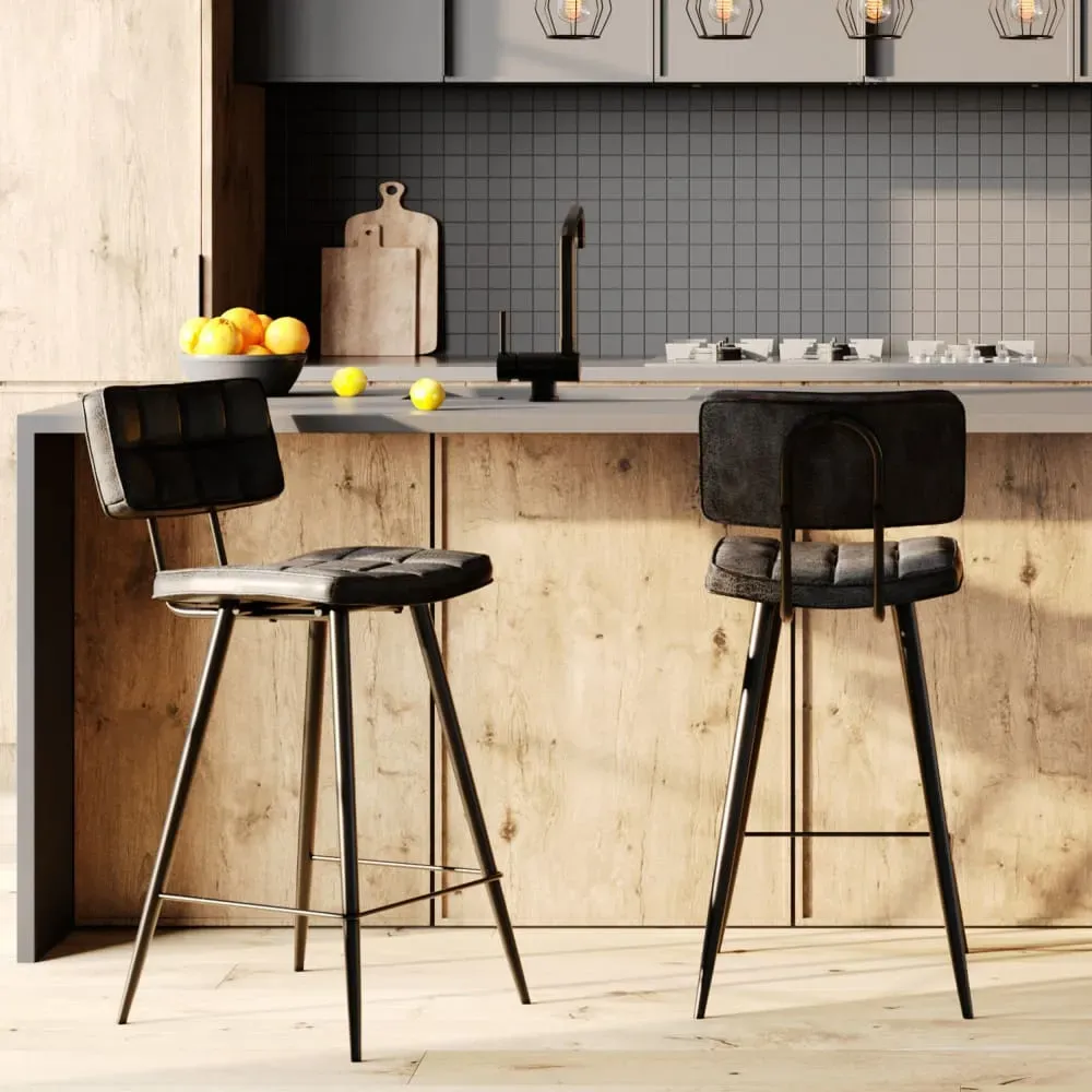 Illustration numéro 2 du produit Lot de 2 chaises pour îlot central 66 cm capitonnée gris/noir