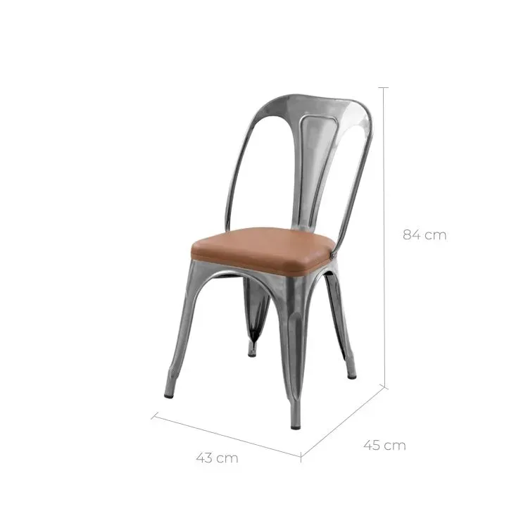 Illustration numéro 2 du produit Lot de 2 chaises en métal chrome et cuir synthétique marron