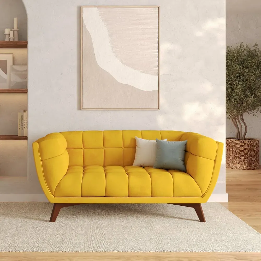 Illustration numéro 2 du produit Canapé 2 places en velours jaune