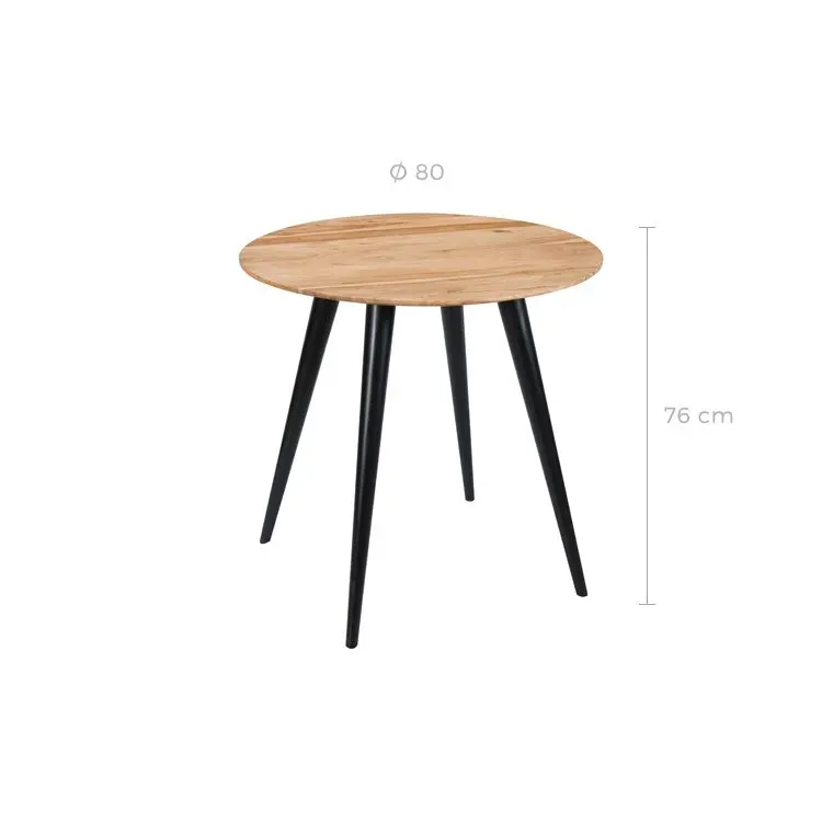 Illustration numéro 2 du produit Table ronde 2 personnes en acacia et pieds en métal  D80 cm