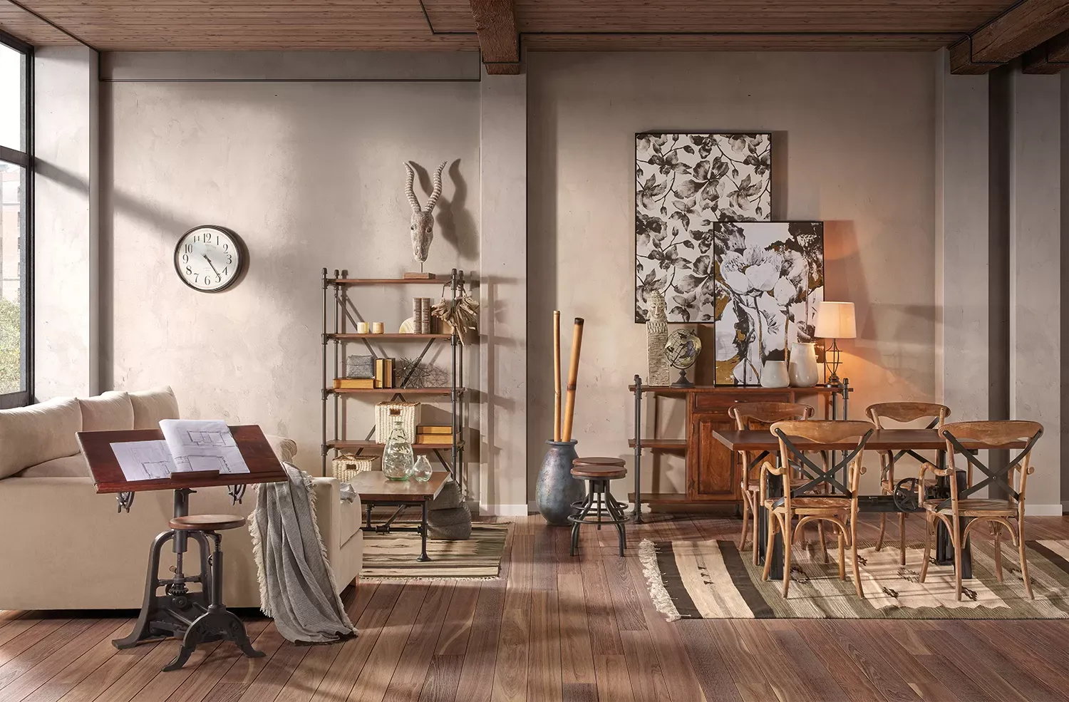 Illustration numéro 2 du produit Bureau en bois marron et fer noir L 135 cm