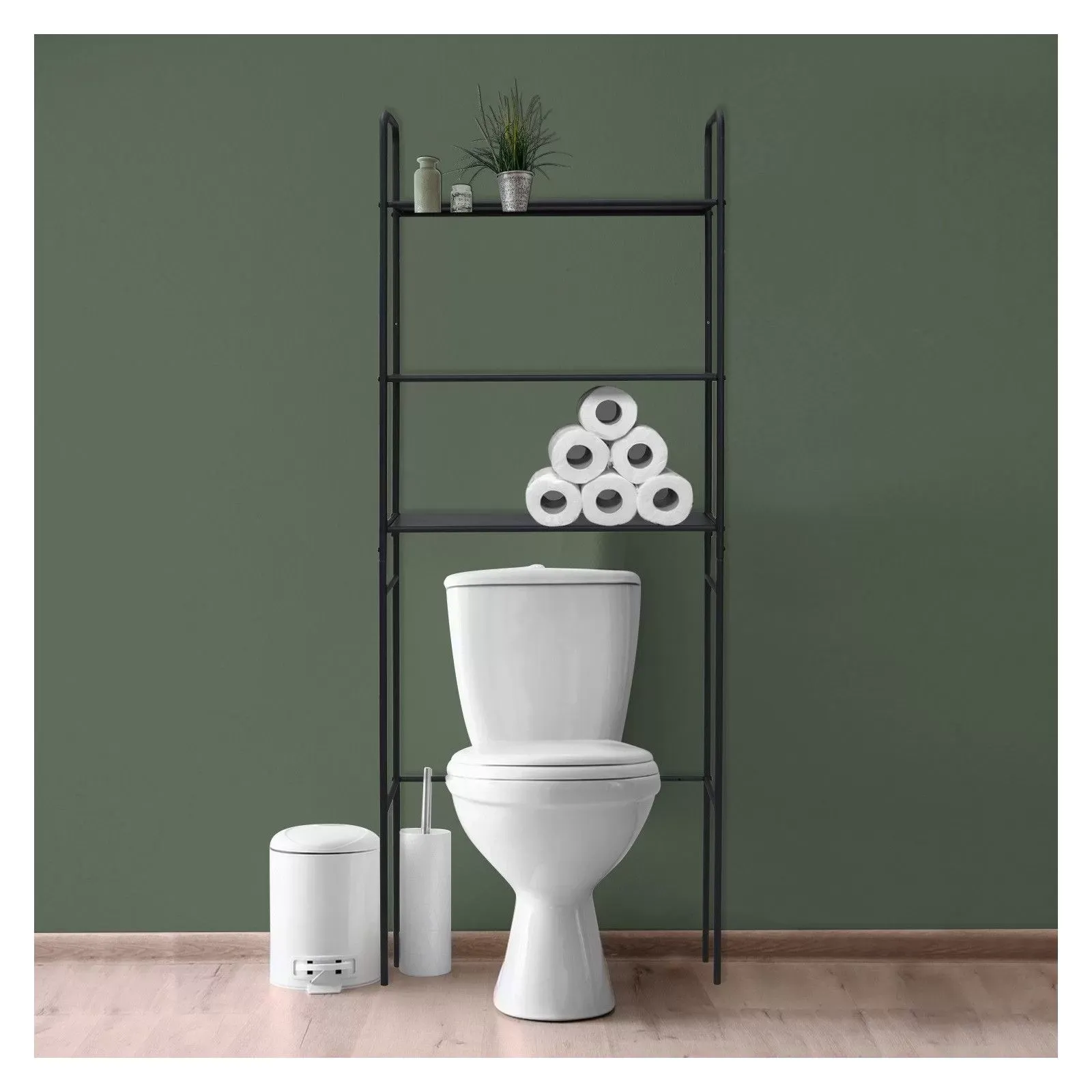 Illustration numéro 2 du produit Etagère pont WC en métal noir 180x66cm