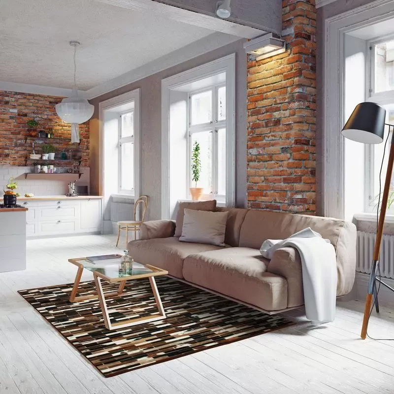 Illustration numéro 2 du produit Tapis en cuir recyclé lignes marron 120x170