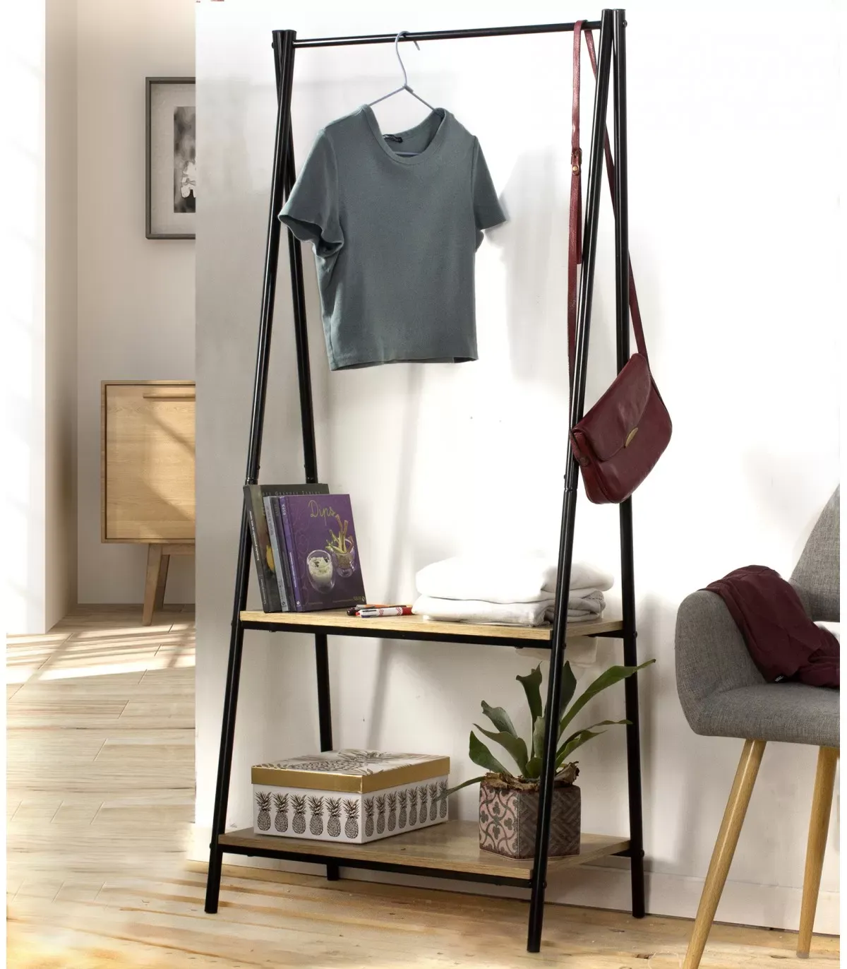 Illustration numéro 2 du produit Portant 2 Étagères Style Industriel - Noir