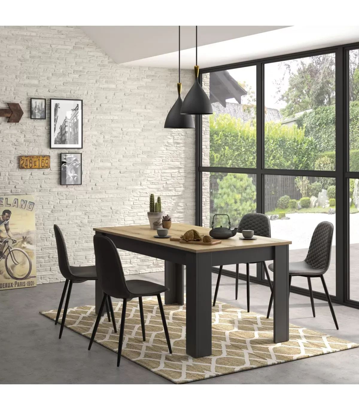 Illustration numéro 2 du produit Table à manger rectangulaire extensible 8 pers. - Effet Bois foncé