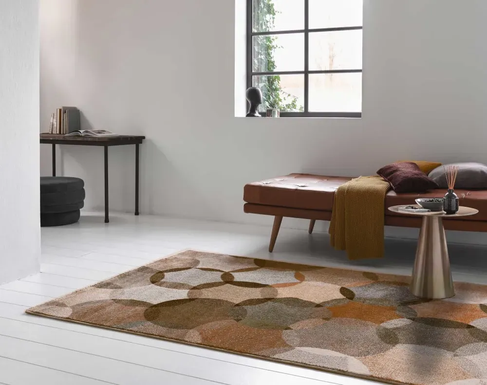 Illustration numéro 2 du produit Tapis contemporain motifs cercles bruns 133x200