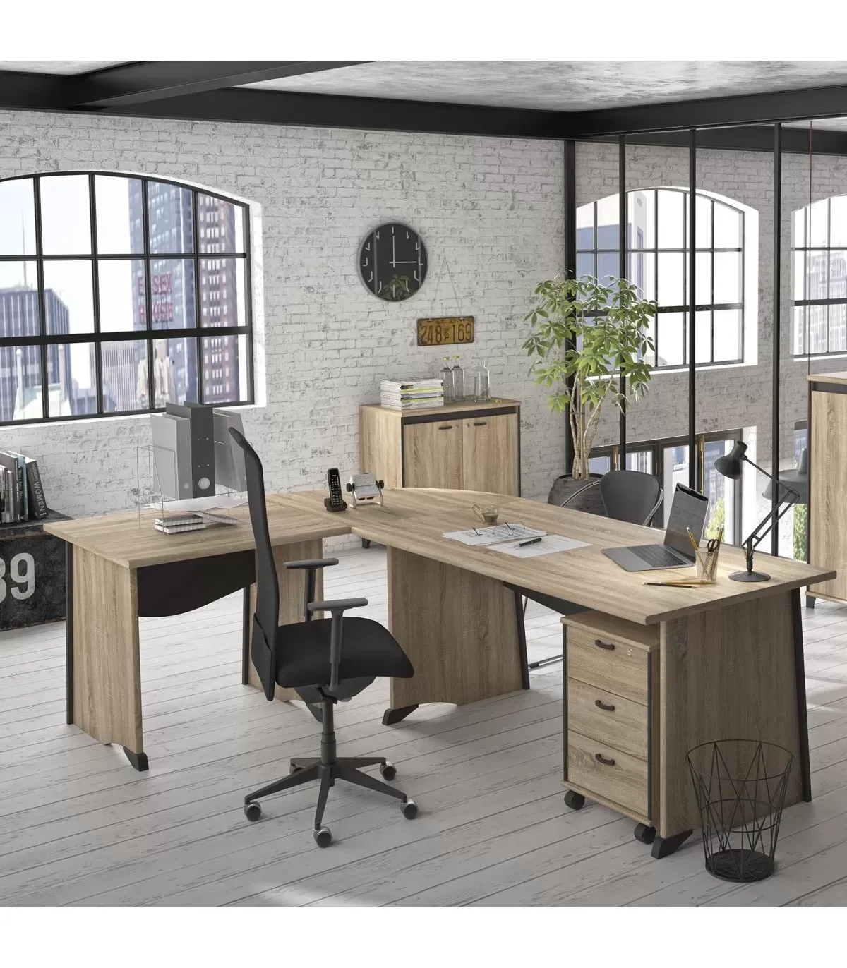 Illustration numéro 2 du produit Bureau style industriel avec voile de fond - Beige et