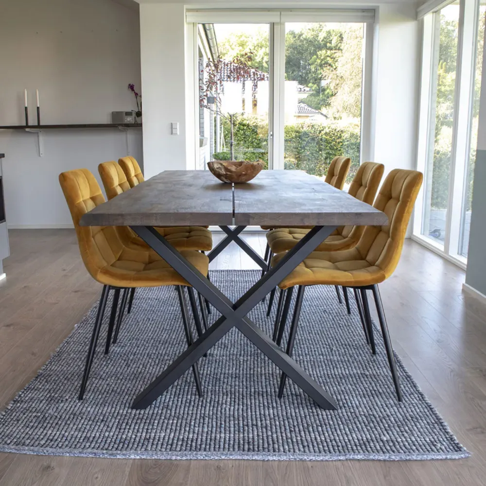 Illustration numéro 2 du produit Table à manger 8 personnes en bois et métal - Bois foncé