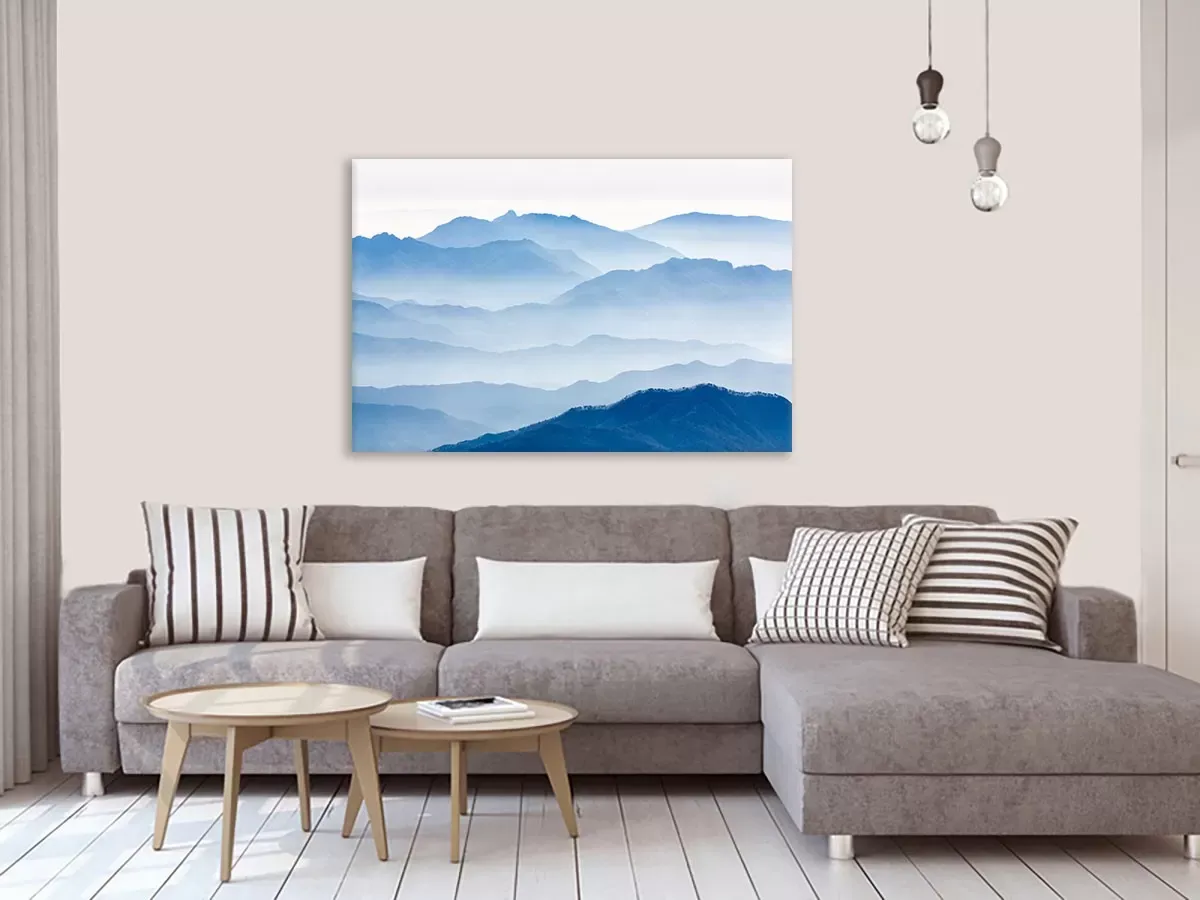 Illustration numéro 2 du produit Tableau montagnes bleues toile imprimée 120x80 cm