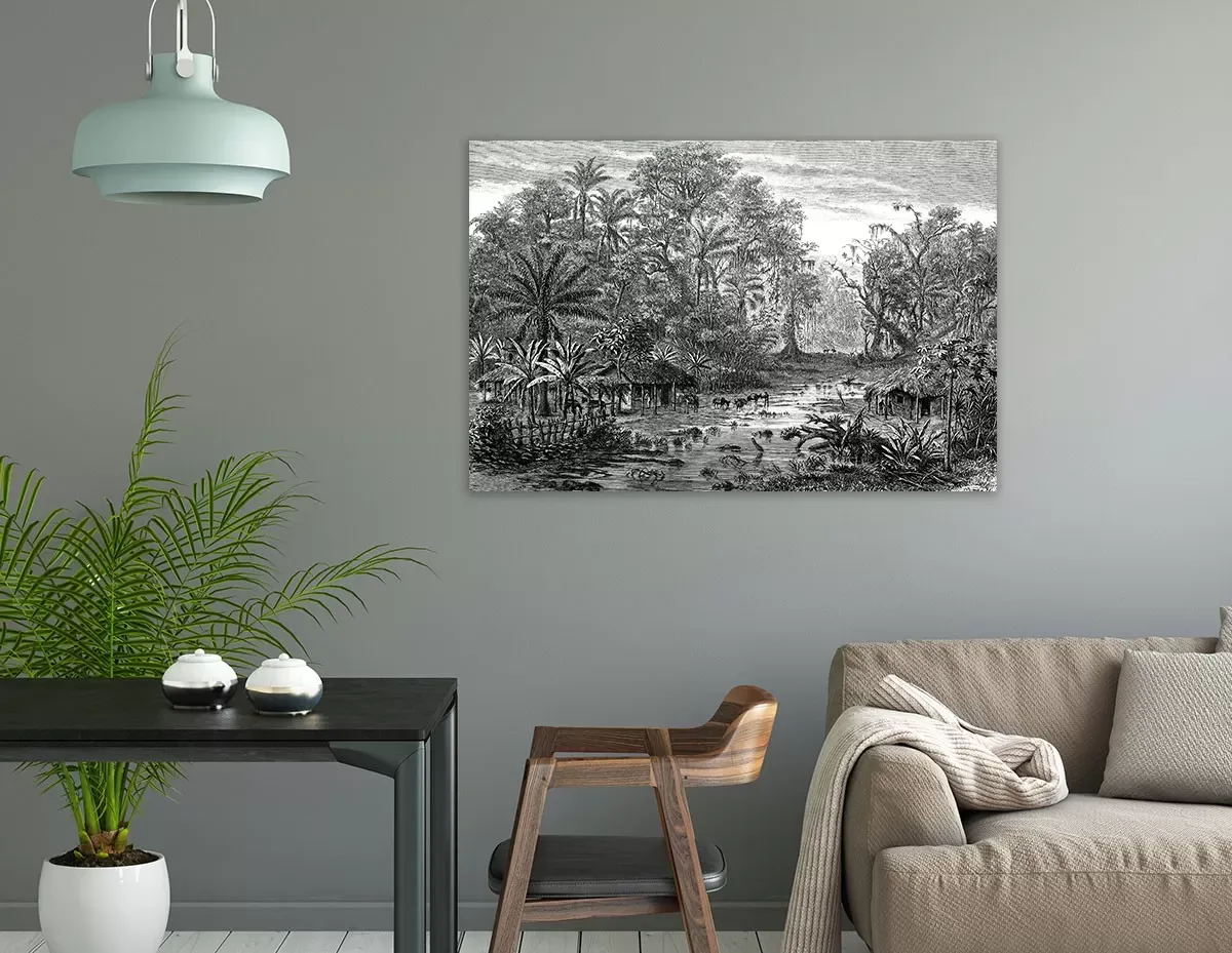 Illustration numéro 2 du produit Tableau gravure forêt de mangroves toile imprimée 120x80 cm
