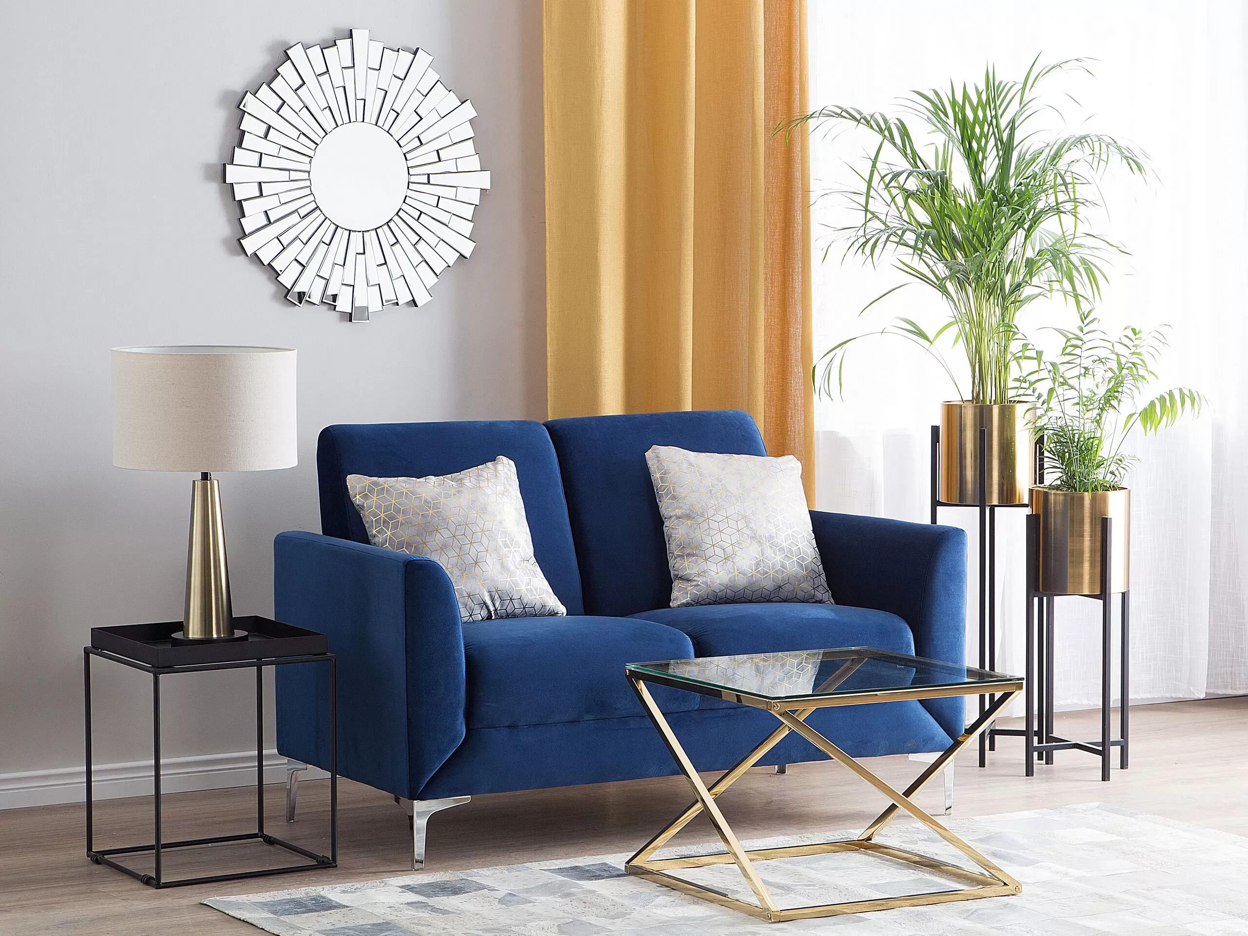 Illustration numéro 2 du produit Canapé 2 places 2 personnes en velours bleu