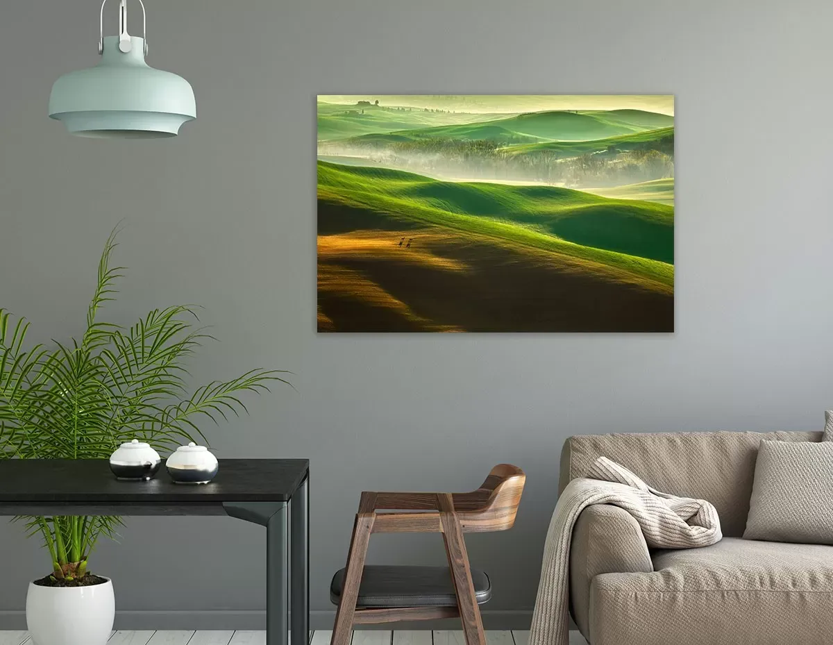 Illustration numéro 2 du produit Tableau nature collines brumeuses toile imprimée 120x80 cm