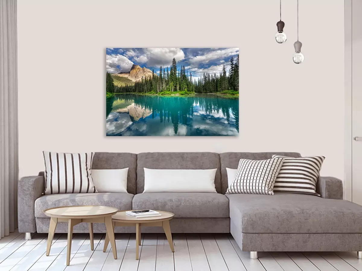 Illustration numéro 2 du produit Tableau lac bleu éméraude toile imprimée 120x80 cm