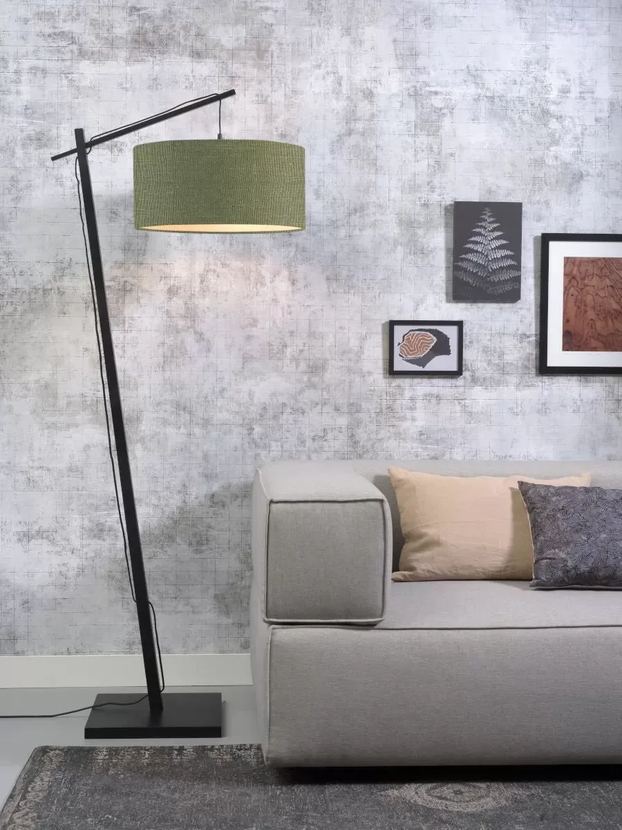 Illustration numéro 2 du produit Lampadaire en bambou noir/lin H176cm