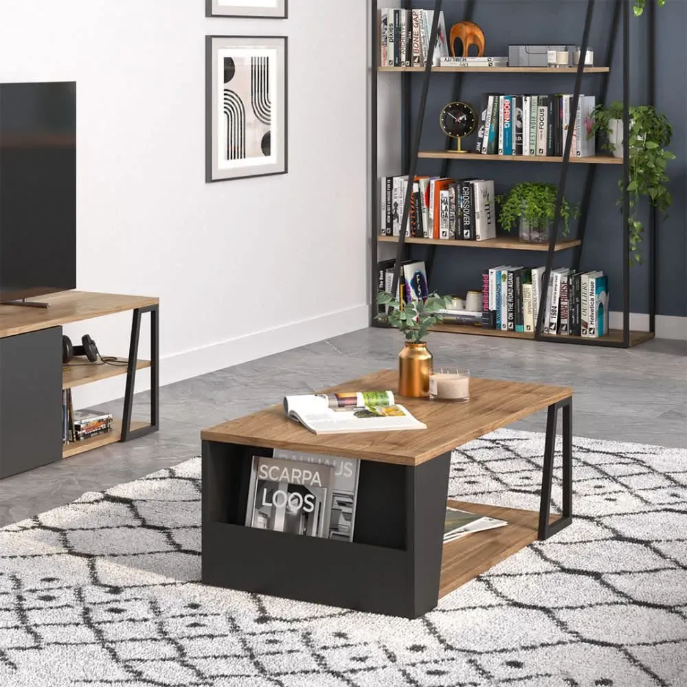 Illustration numéro 2 du produit Table basse noyer et noir laqué H36