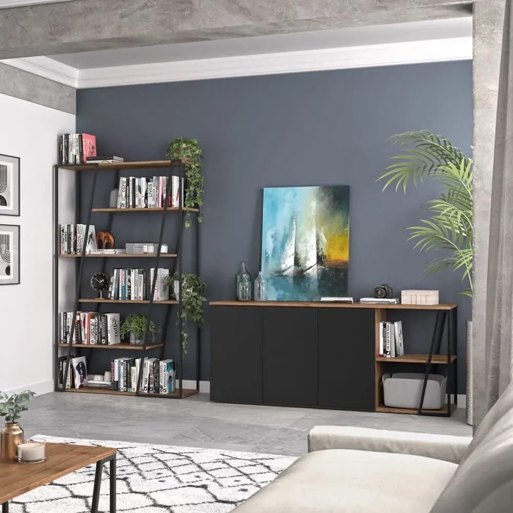 Illustration numéro 2 du produit Buffet noyer et noir laqué H81