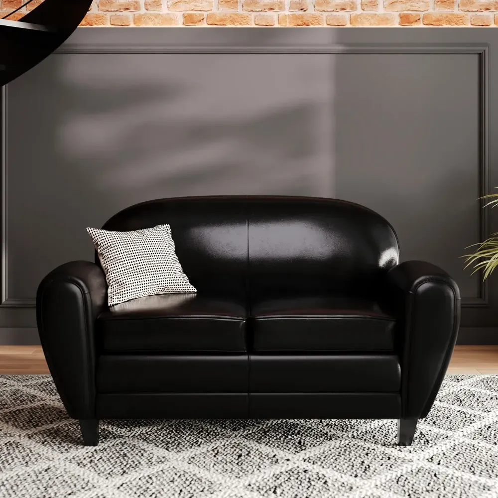 Illustration numéro 2 du produit Canapé 2 places noir en croute de cuir enduite