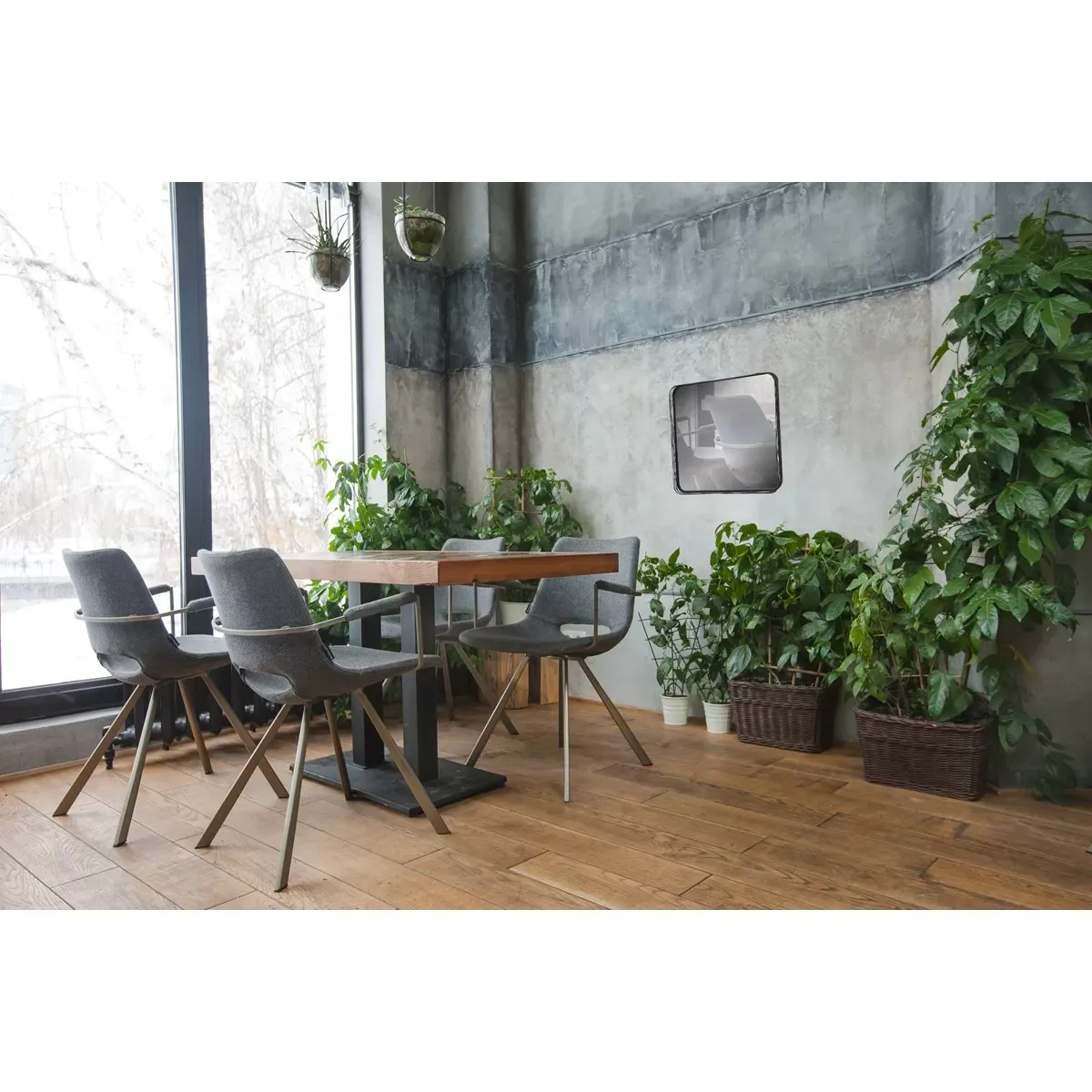 Illustration numéro 2 du produit Miroir carré contours filaires métal noir 80x80cm