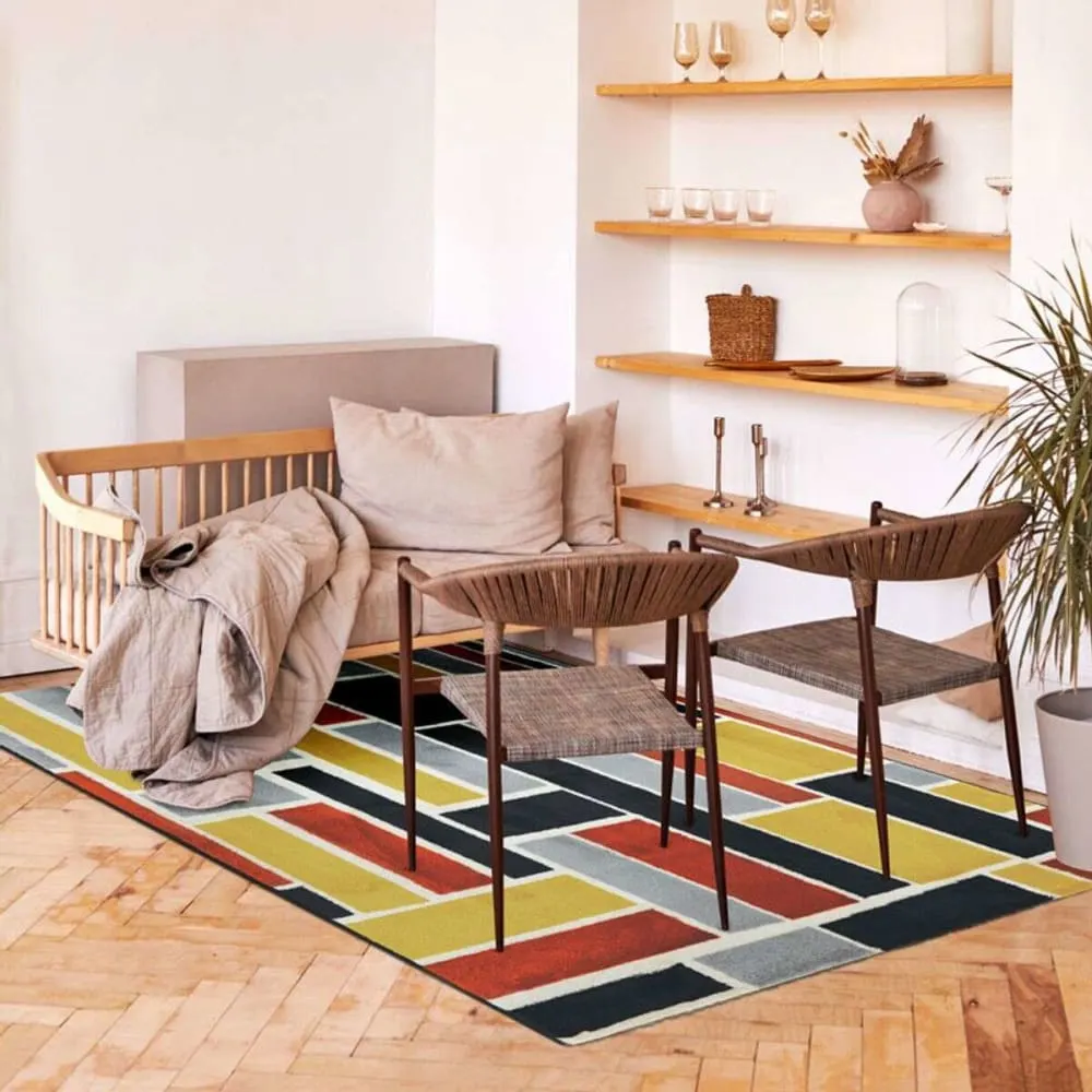 Illustration numéro 2 du produit Tapis lumineux effet laineux motifs labyrinthe multicolore 120x170