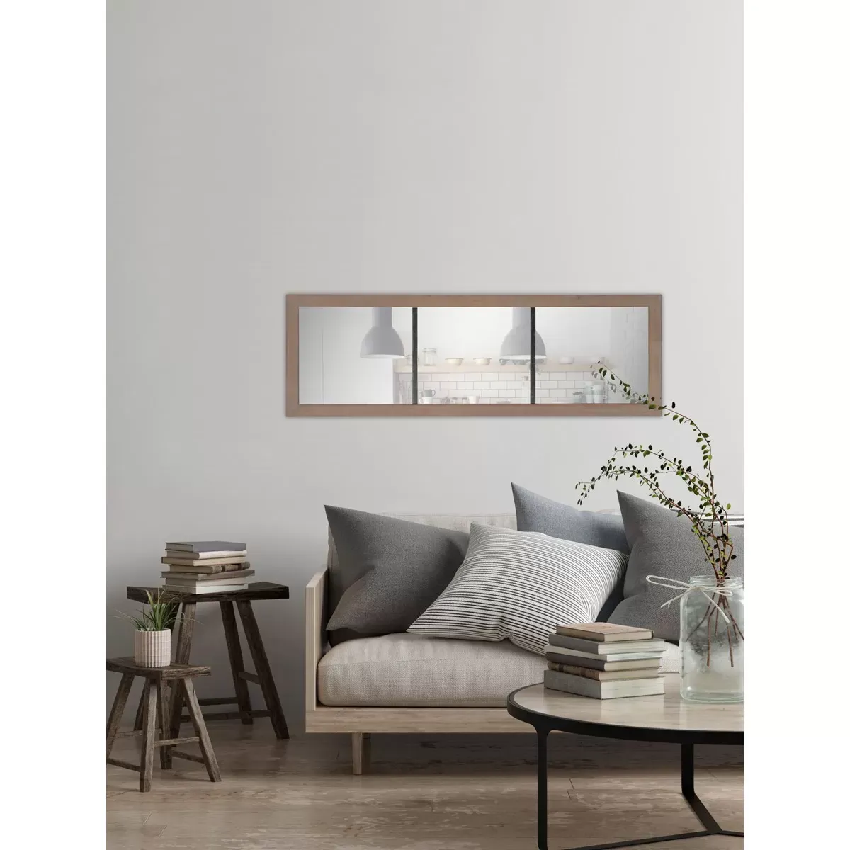 Illustration numéro 2 du produit Miroir rectangulaire industriel métal et bois 50x150cm