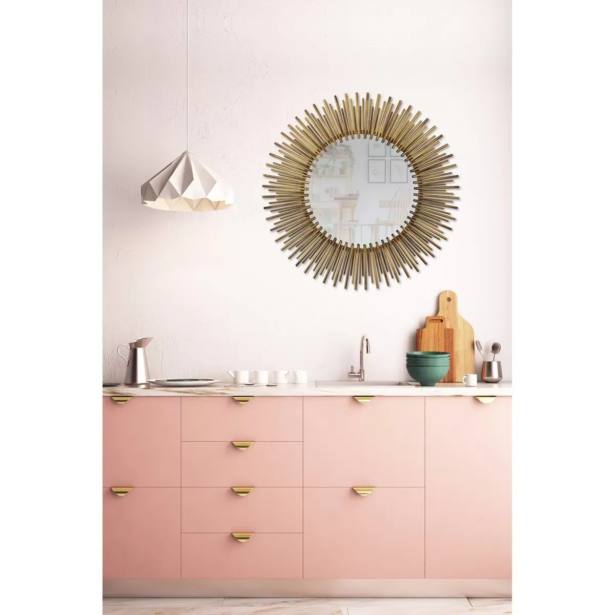 Illustration numéro 2 du produit Miroir soleil métal doré 80cm