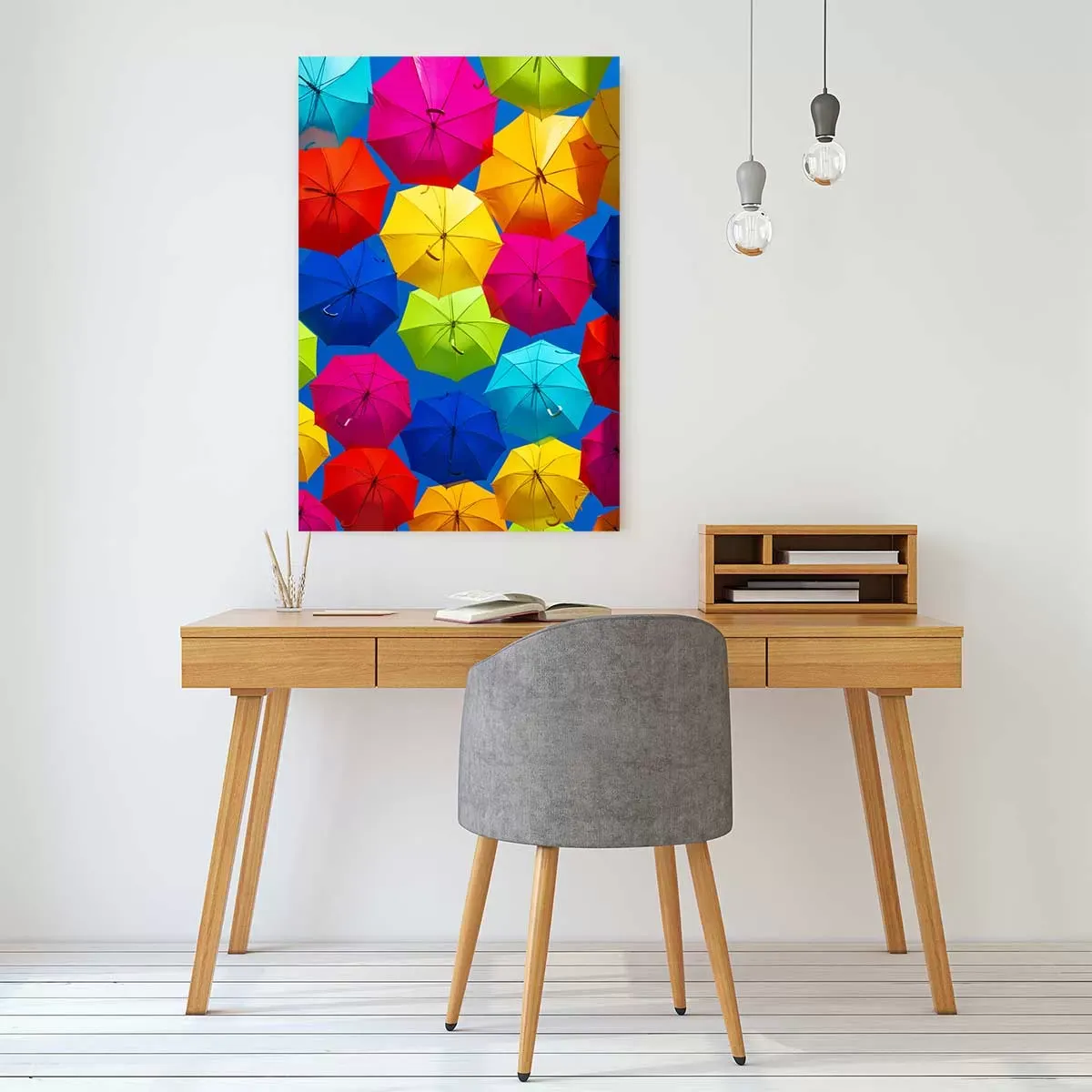 Illustration numéro 2 du produit Tableau ciel de parapluies imprimé sur toile 30x45 cm