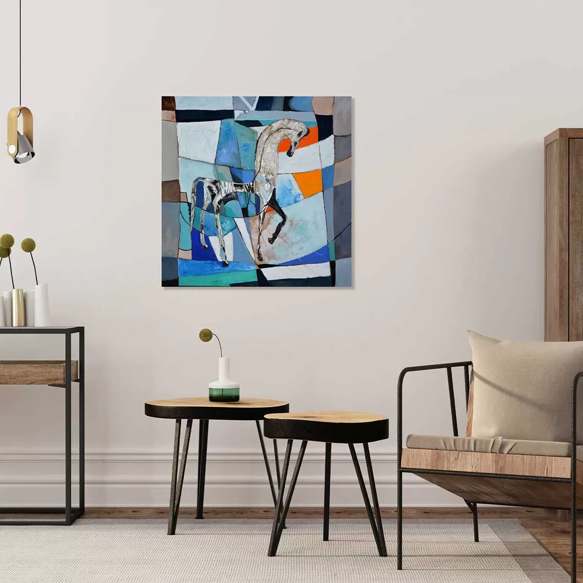 Illustration numéro 2 du produit Tableau abstrait cheval grec ancien imprimé sur toile 80x80 cm