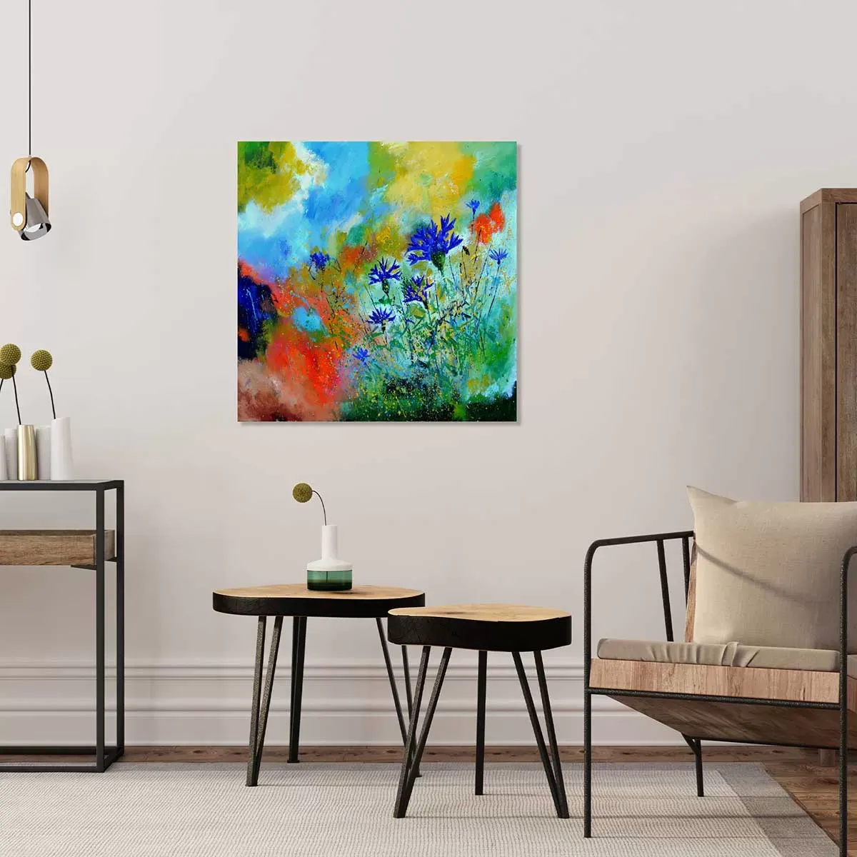 Illustration numéro 2 du produit Tableau bleuets des champs imprimé sur toile 80x80 cm