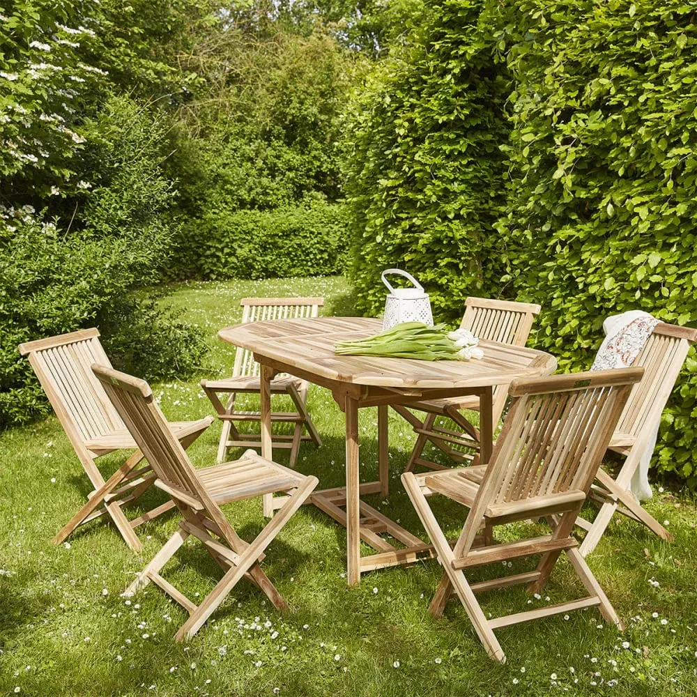 Illustration numéro 2 du produit Salon de jardin en teck massif extensible 6 pers.