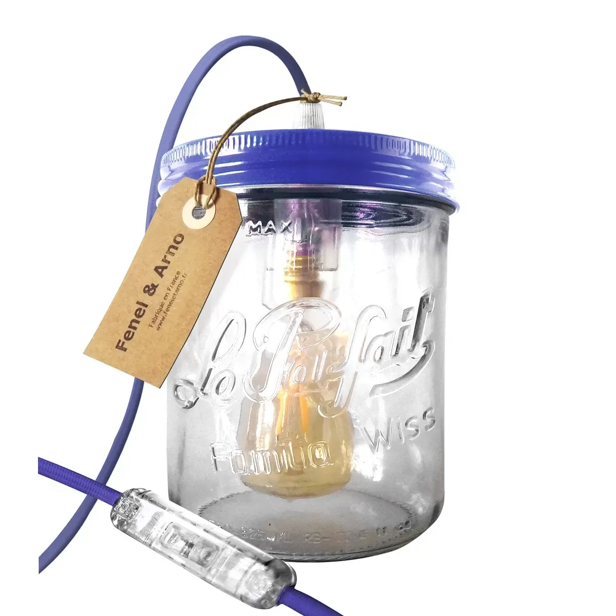 Illustration numéro 2 du produit Lampe bocal en verre bleu pétrole