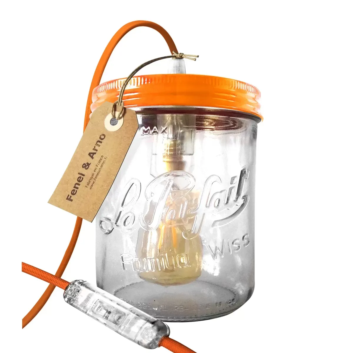 Illustration numéro 2 du produit Lampe bocal en verre orange