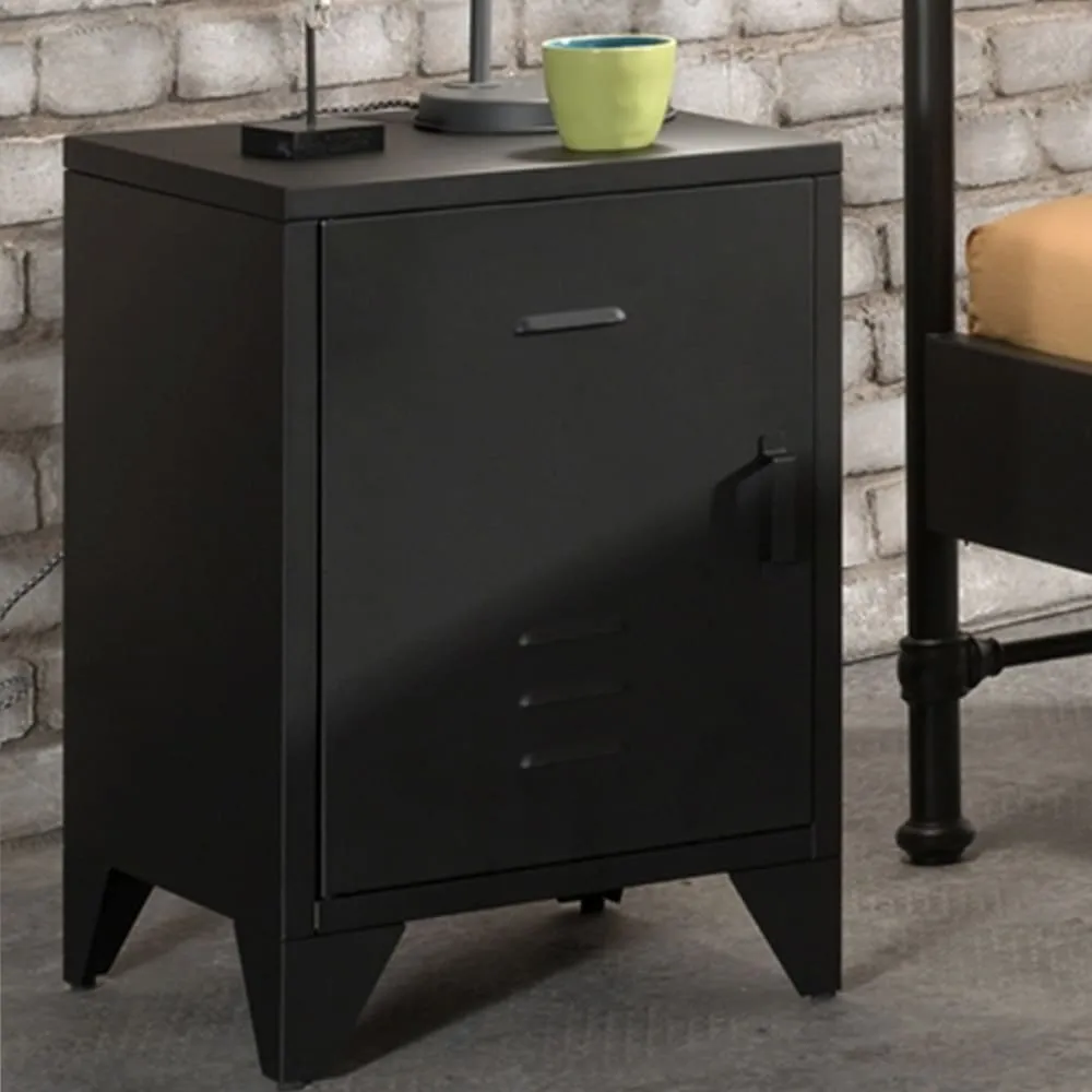 Illustration numéro 2 du produit Vipack Chevet en métal Bronxx 1 porte 1 etagere 60x40x40cm Noir Mat