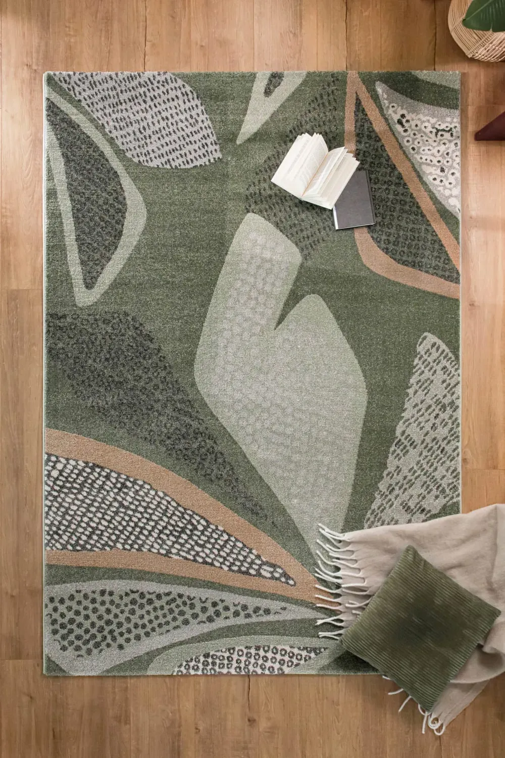 Illustration numéro 2 du produit Tapis design motif végétal fond vert sauge 160x225