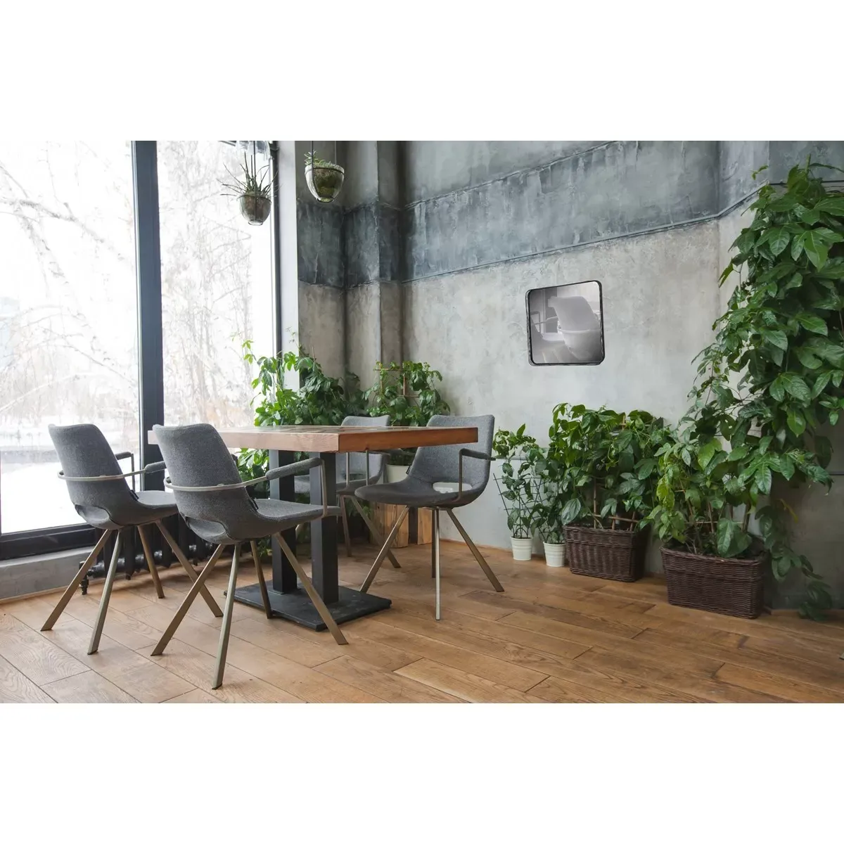 Illustration numéro 2 du produit Miroir filaire métal fin carré noir 60x60cm