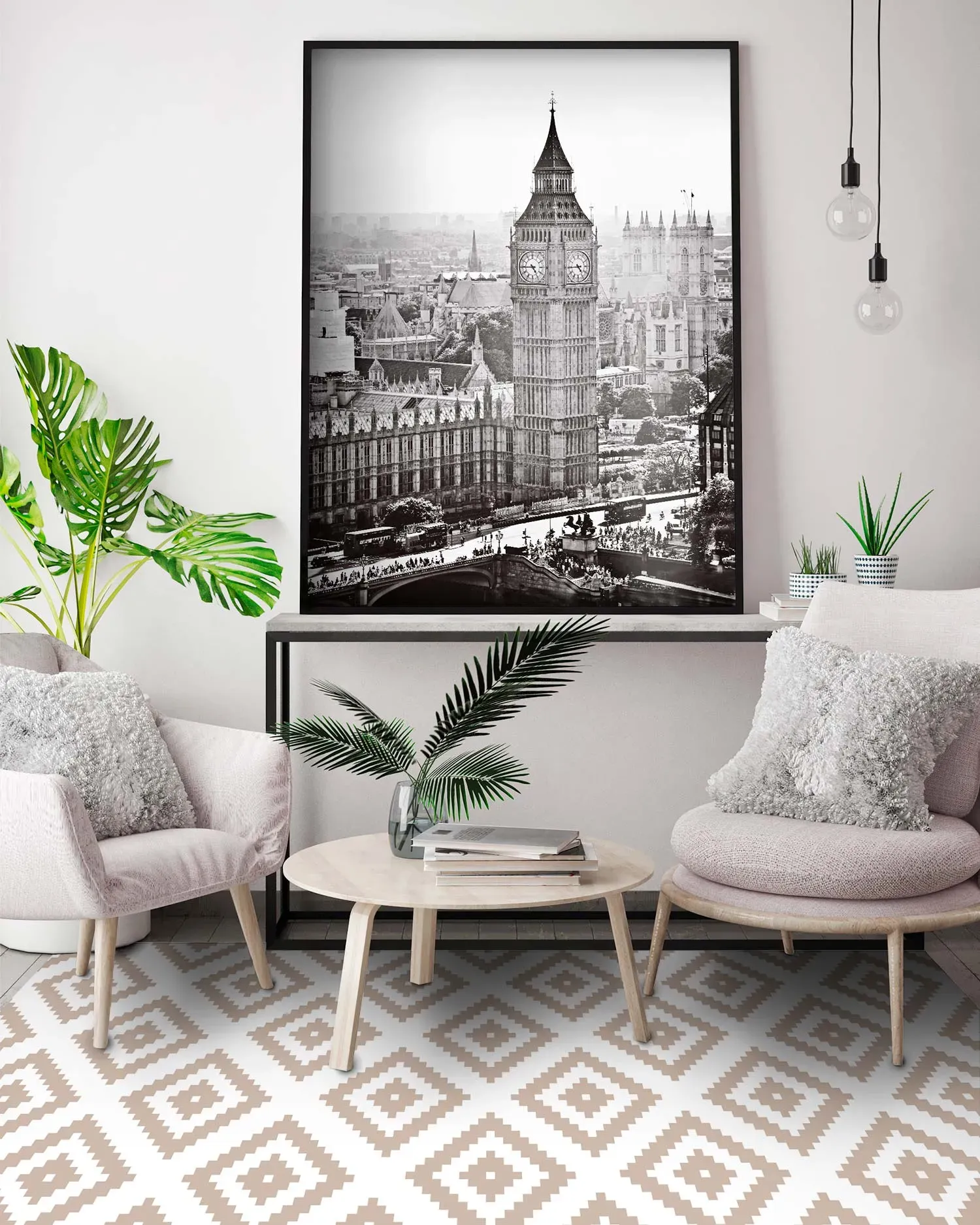 Illustration numéro 2 du produit Tapis vinyle carrés roses 80x250cm