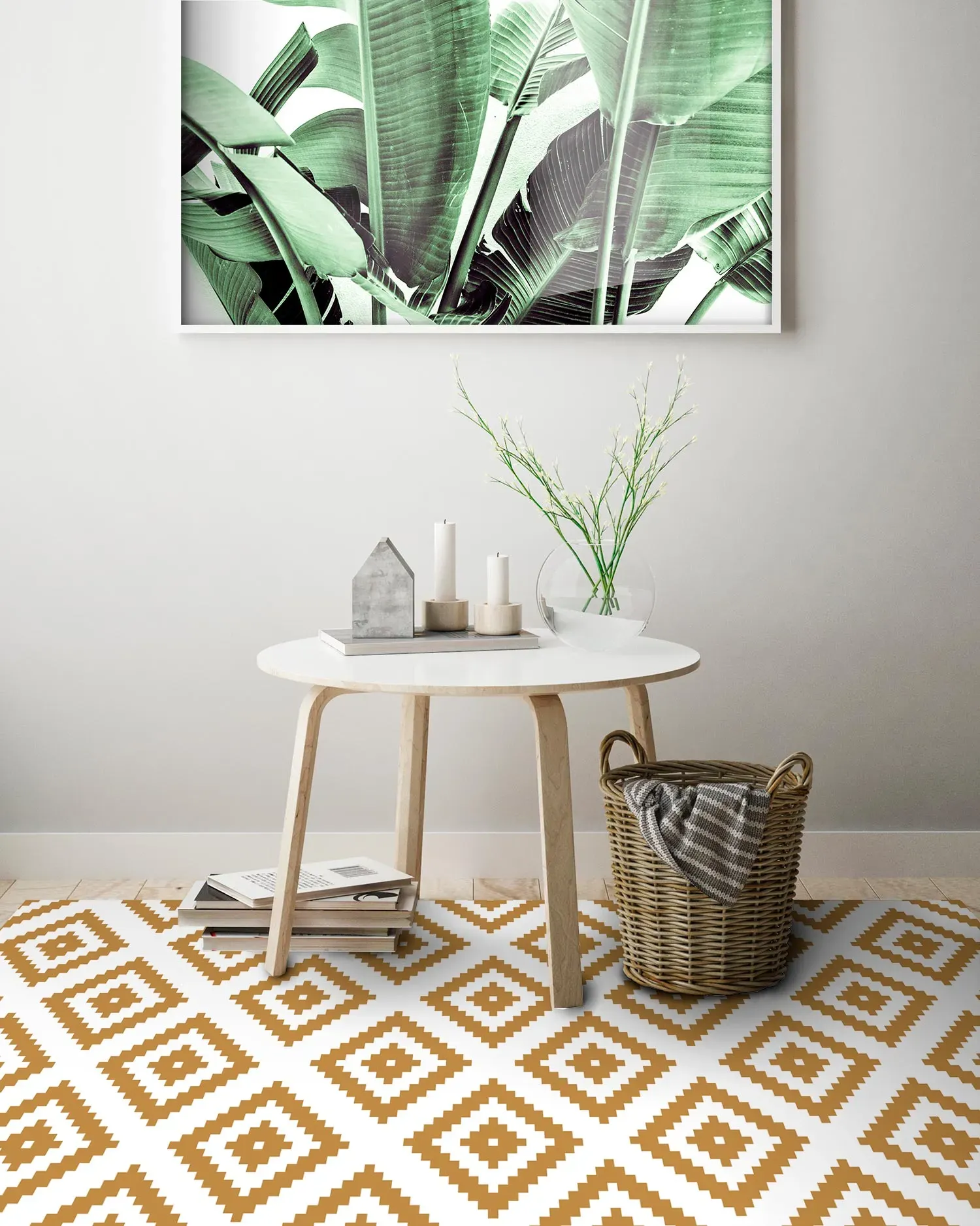 Illustration numéro 2 du produit Tapis vinyle carrés moutarde 80x300cm