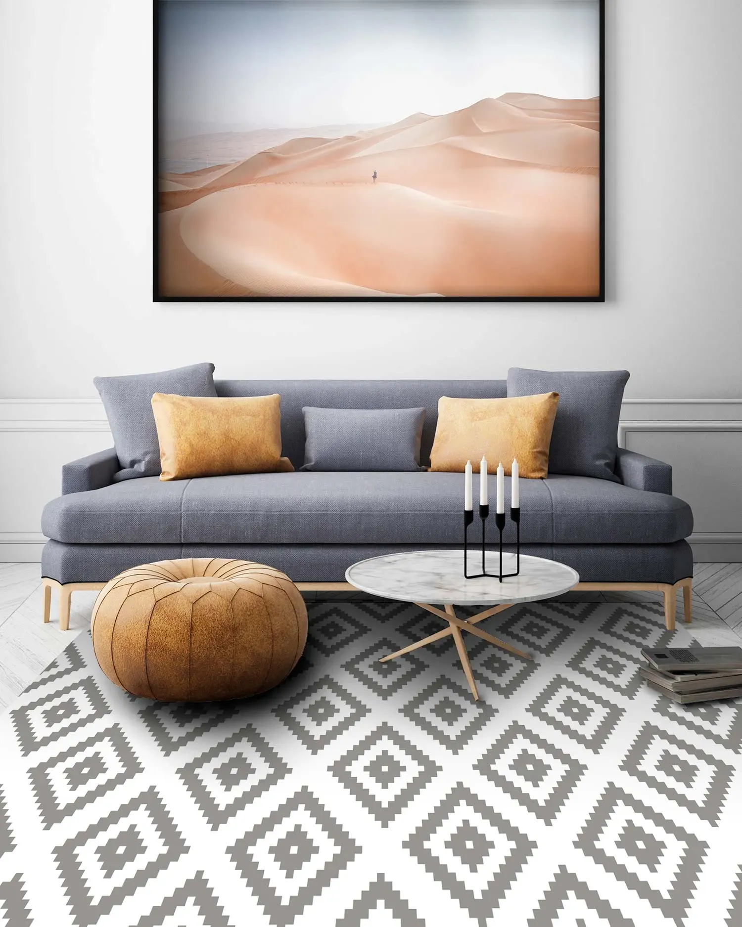 Illustration numéro 2 du produit Tapis vinyle carrés gris 80x300cm